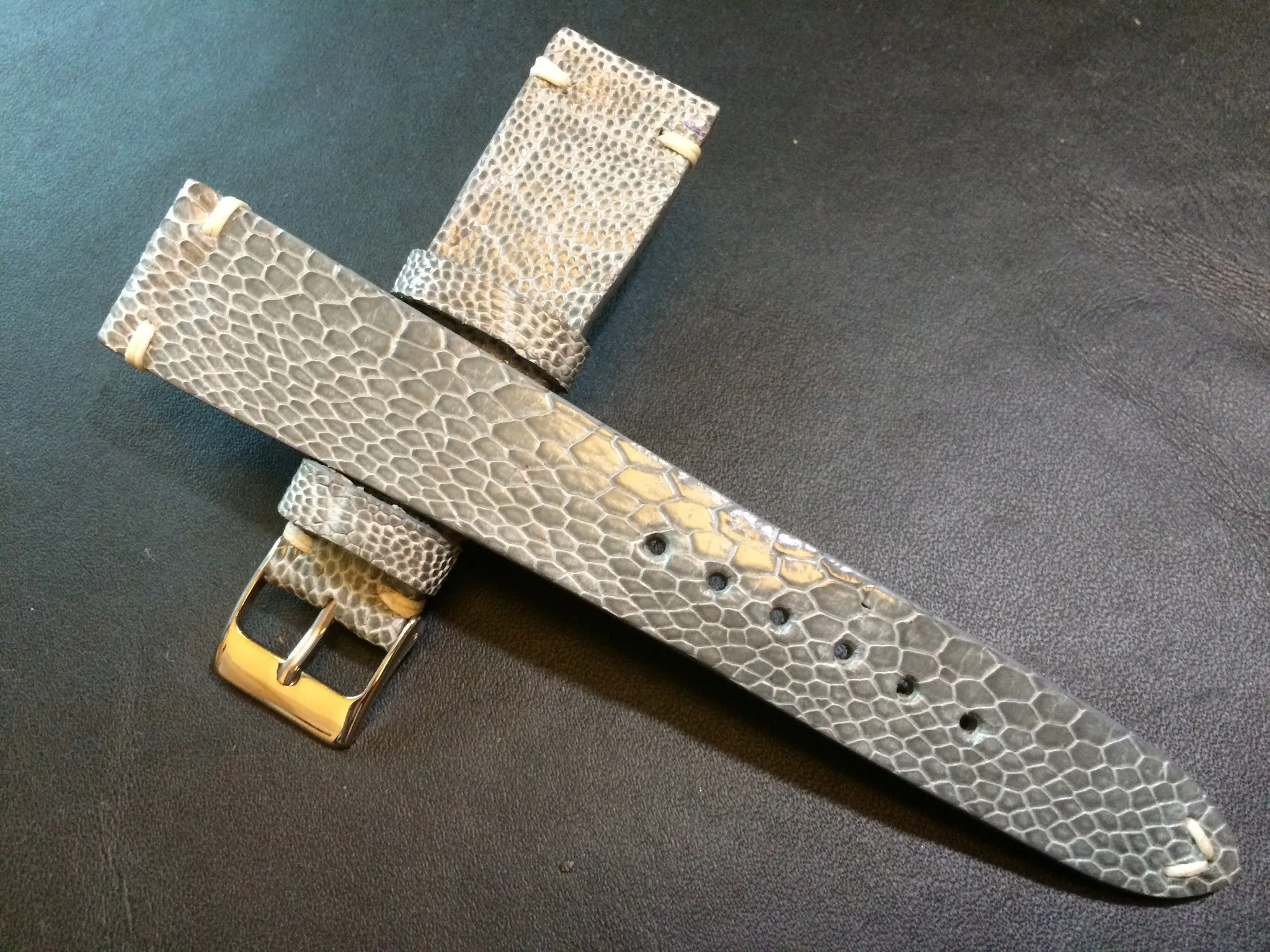 Shiny Grey Genuine Leather watch strap for Rolex (20/16 mm) - Rare material