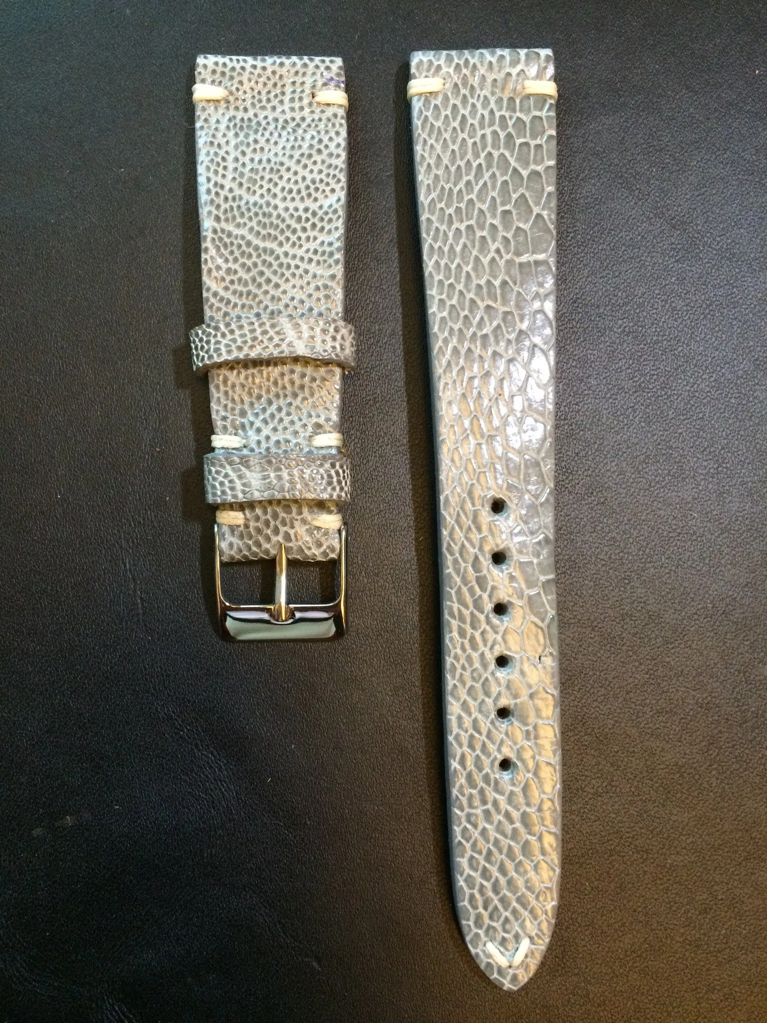 Shiny Grey Genuine Leather watch strap for Rolex (20/16 mm) - Rare material