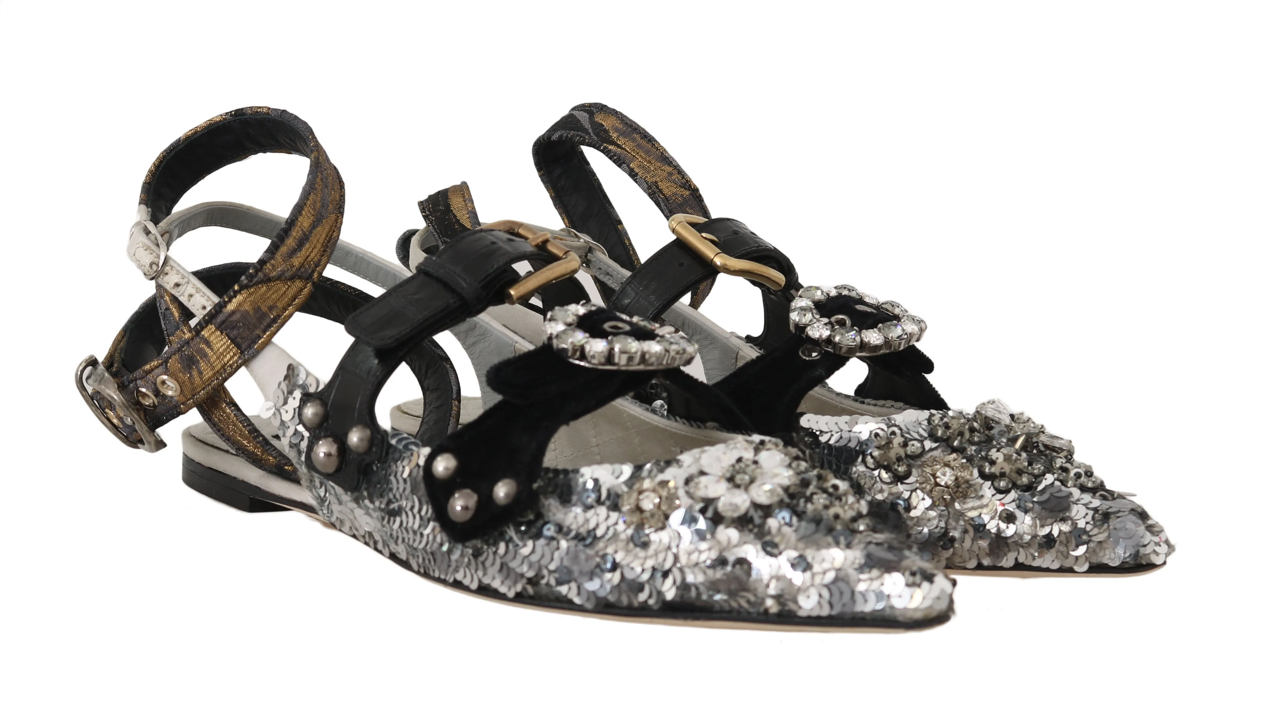 Silver Satin Sequin Crystal Sandals
