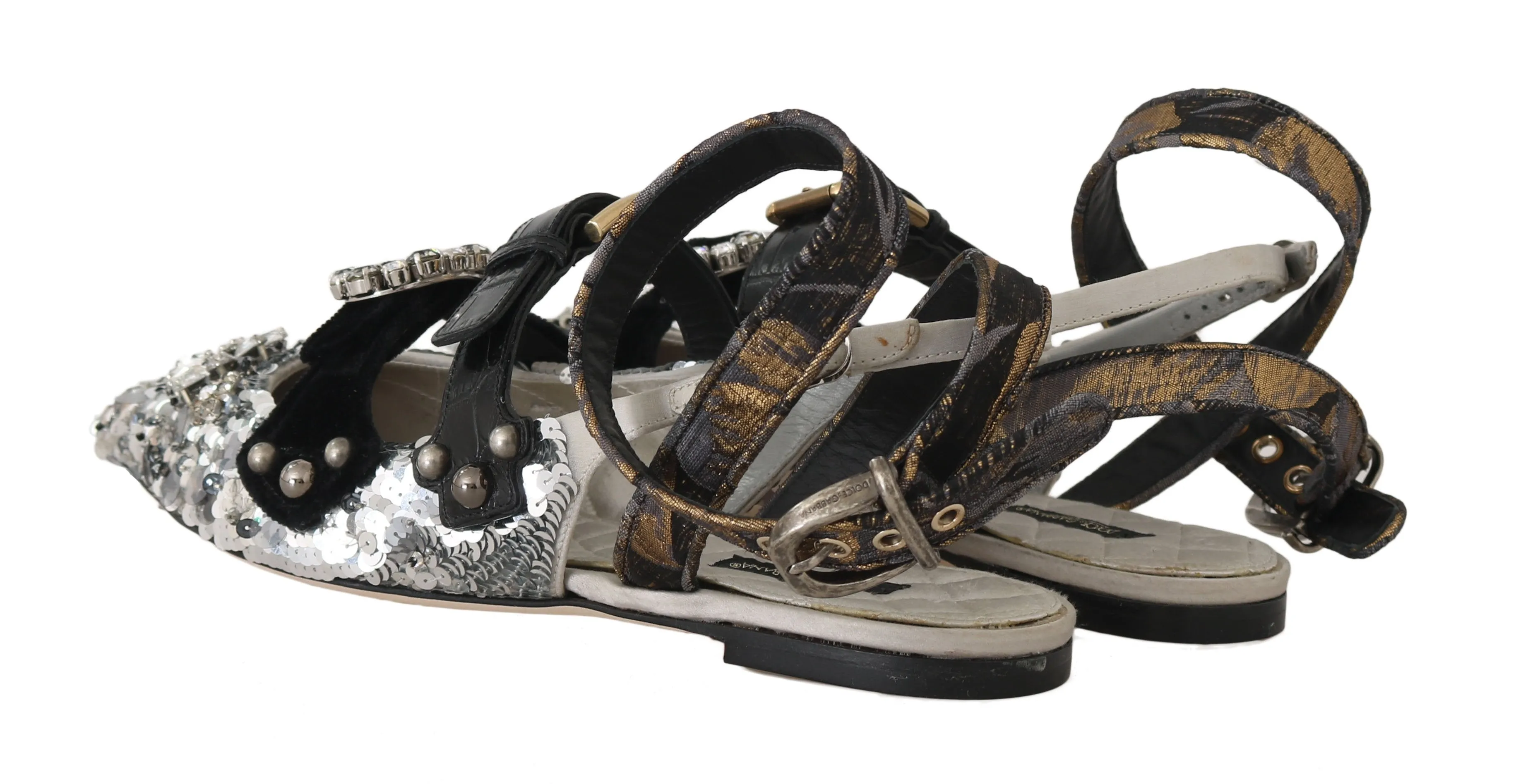 Silver Satin Sequin Crystal Sandals