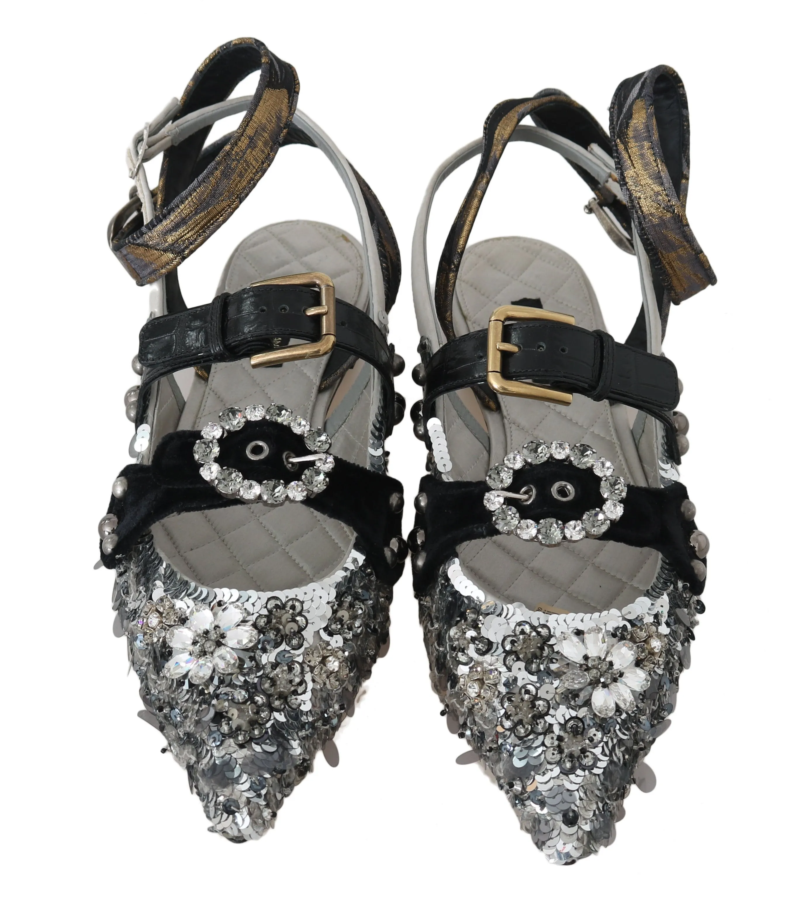 Silver Satin Sequin Crystal Sandals