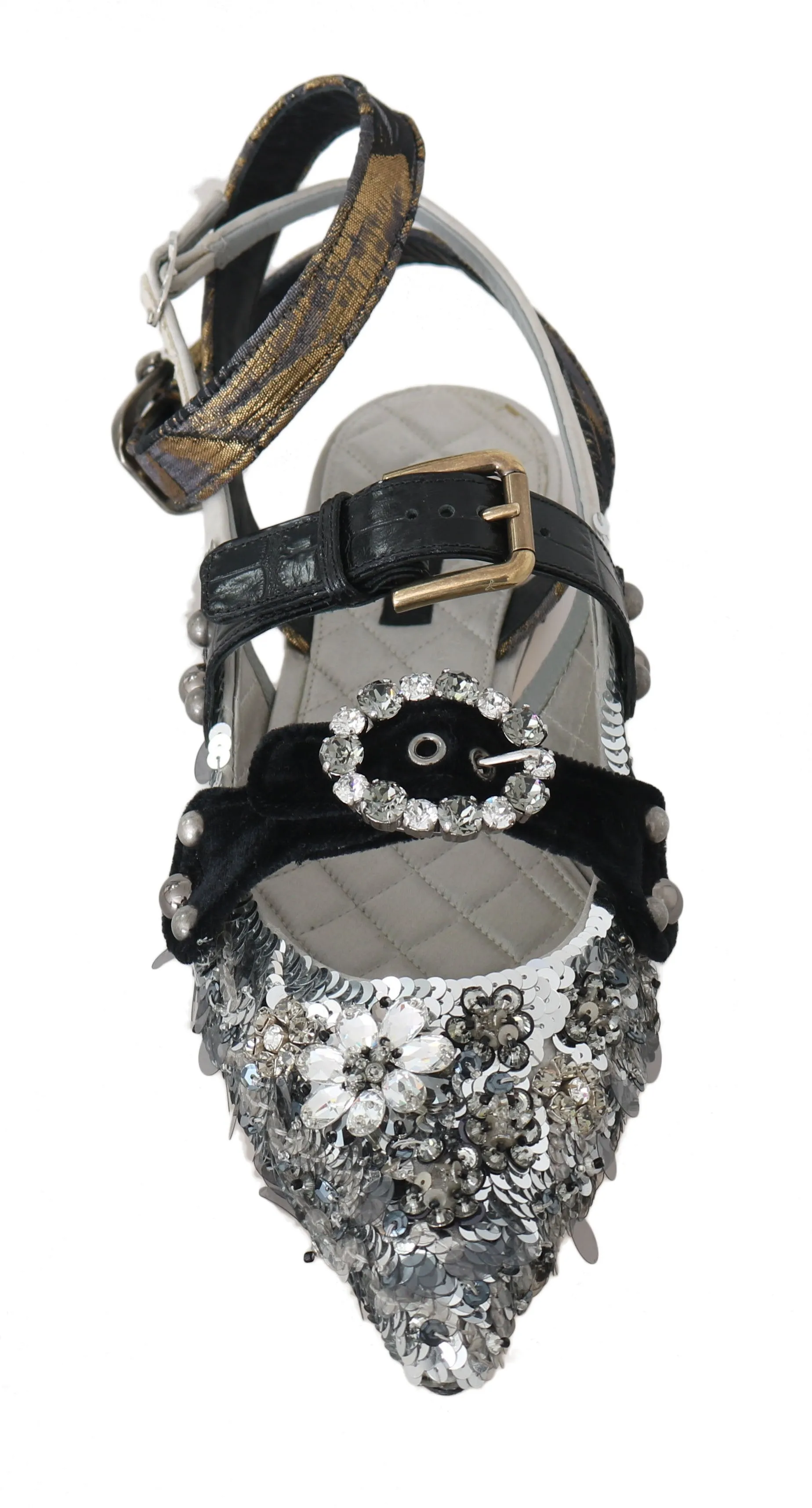 Silver Satin Sequin Crystal Sandals