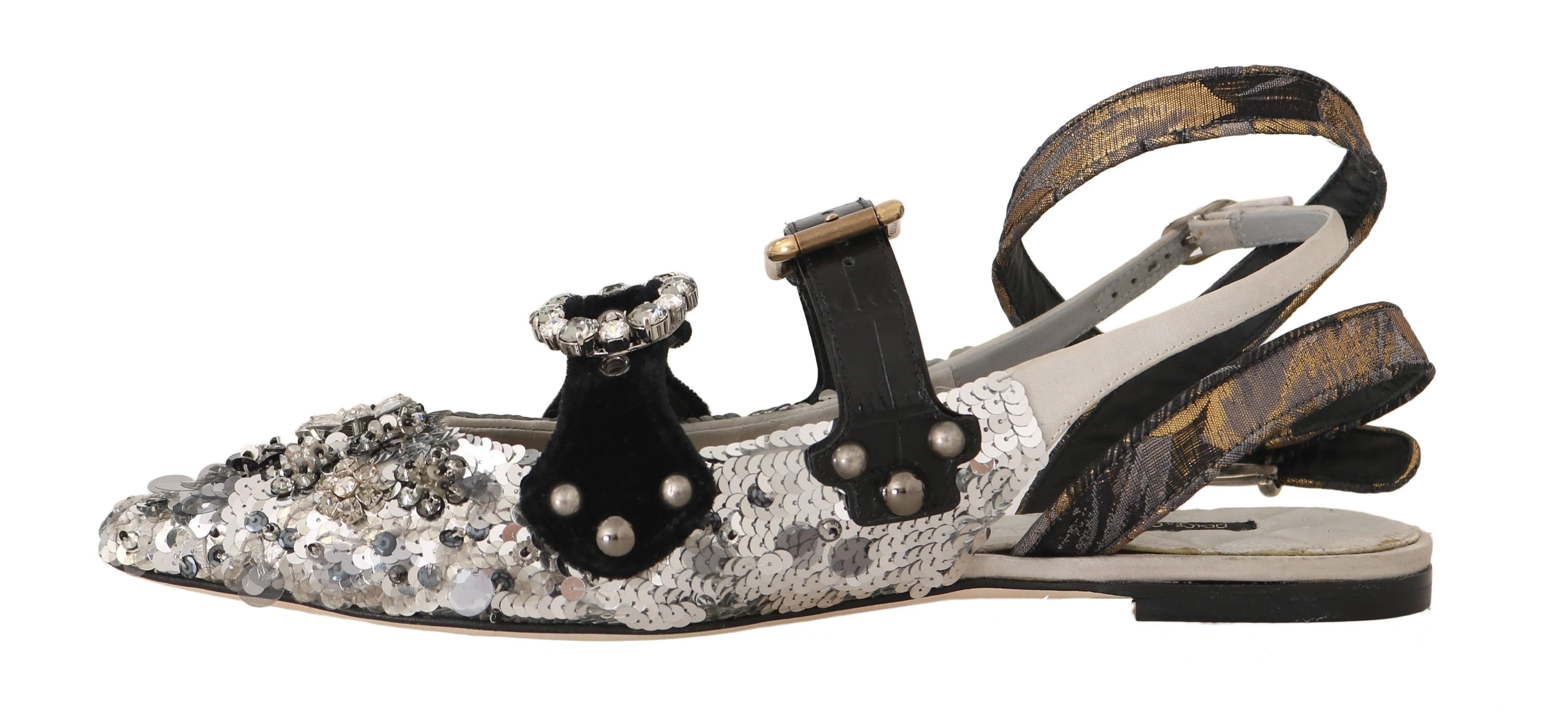 Silver Satin Sequin Crystal Sandals