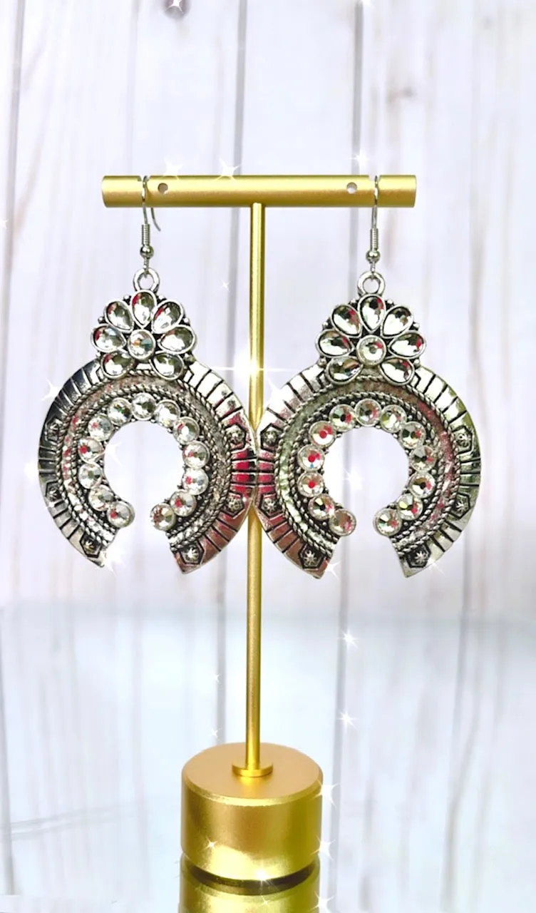 SILVER SQUASH EARRINGS WITH BLING