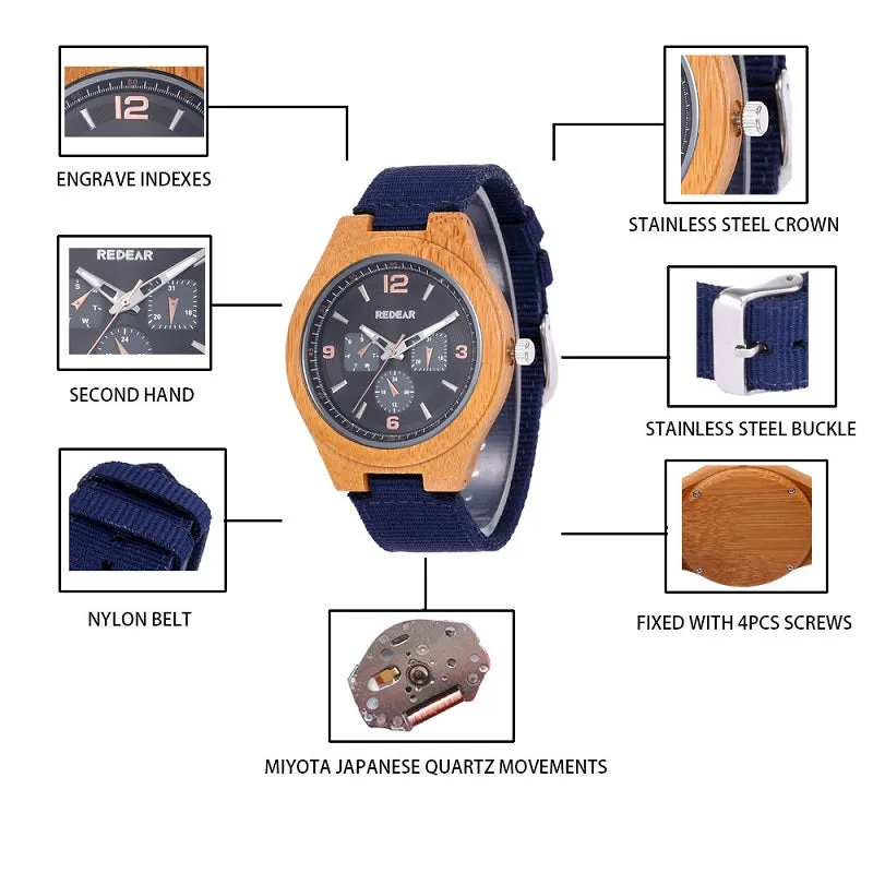 Six Pin Dial Multifunctional Wooden Watch