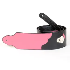 Skull Guitar Strap in Black & Pink Leather with Skulls