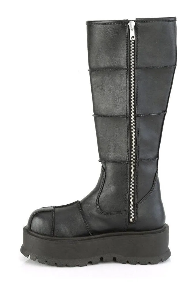 SLACKER-230 Knee Boot | Black Faux Leather