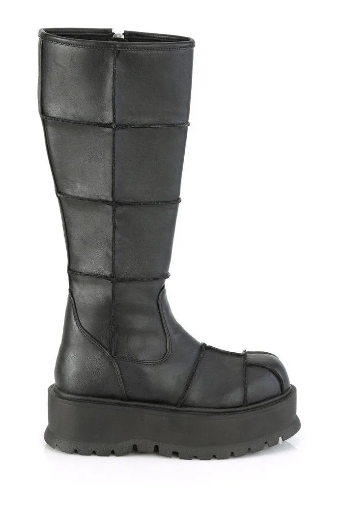 SLACKER-230 Knee Boot | Black Faux Leather