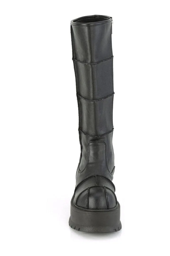 SLACKER-230 Knee Boot | Black Faux Leather