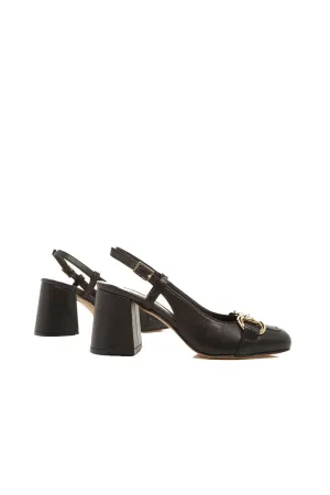 Slingback In Pelle Con Morsetto - Nero