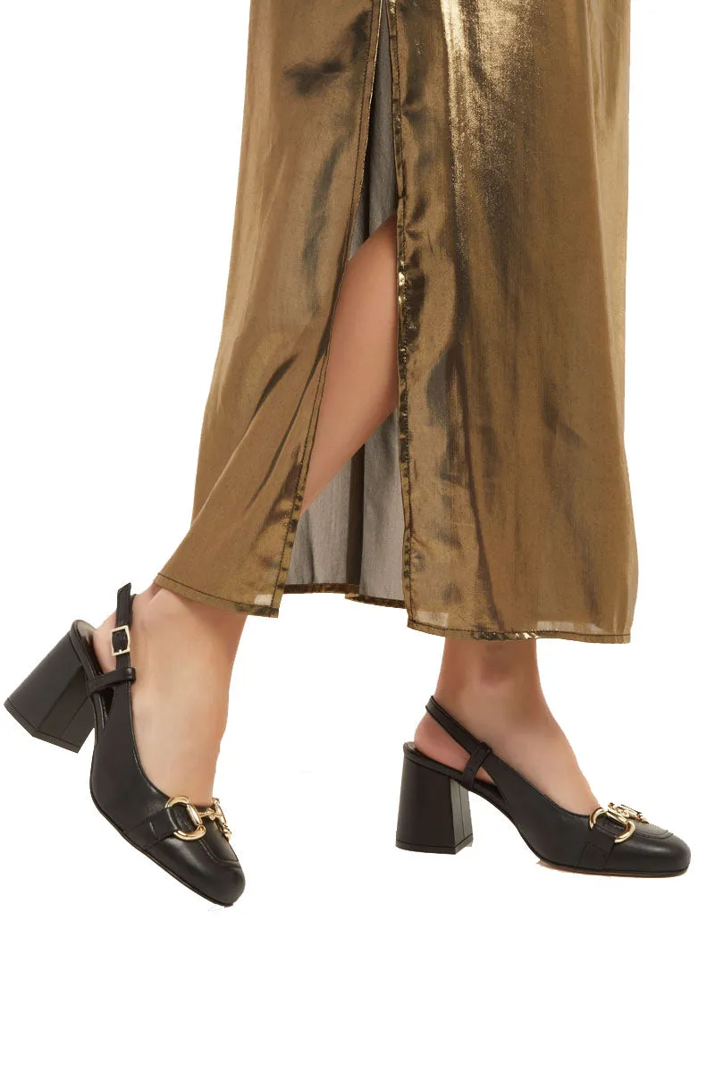 Slingback In Pelle Con Morsetto - Nero