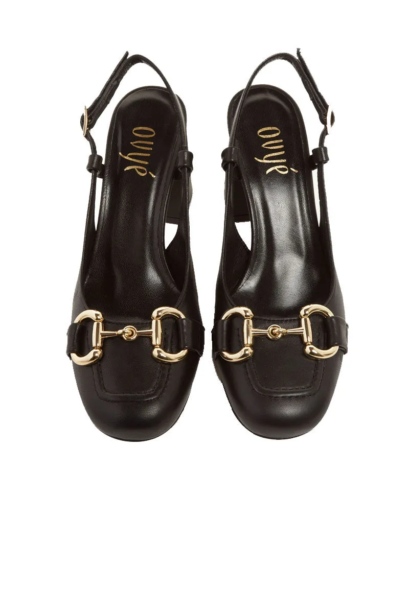 Slingback In Pelle Con Morsetto - Nero