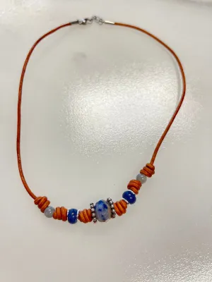 Sodalite, Labradorite, and Silver Leather Necklace | Handcrafted Jewelry
