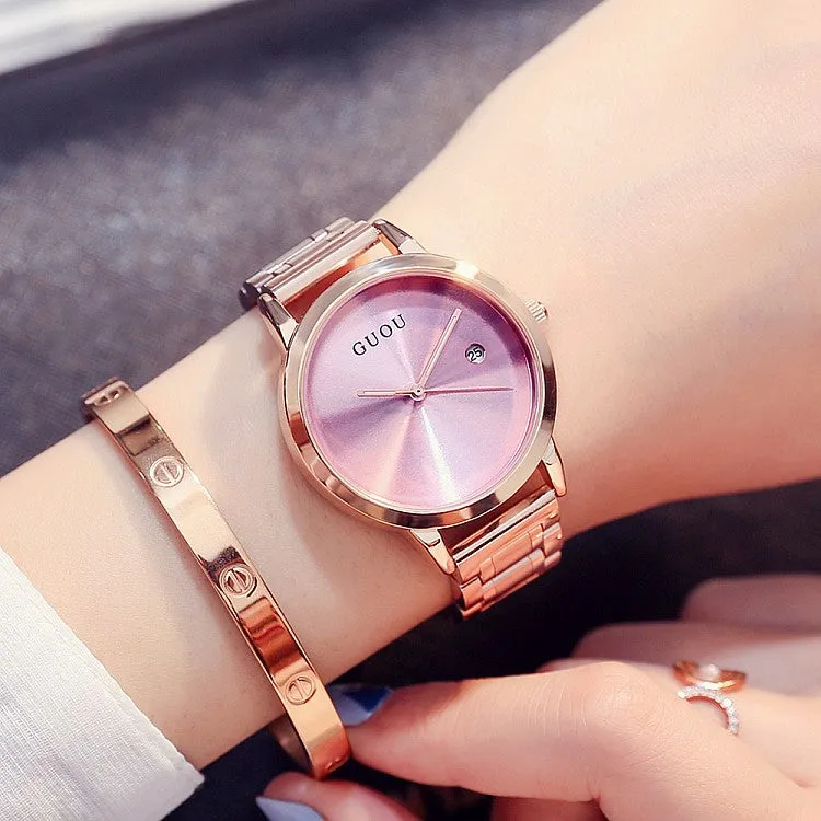 Solid Color Dial With Calendar Women's Watch