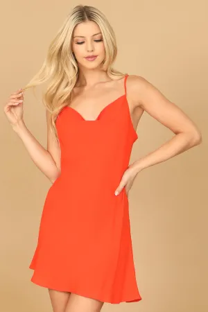 SPAGHETTI STRAP COWL NECK SOLID MINI DRESS