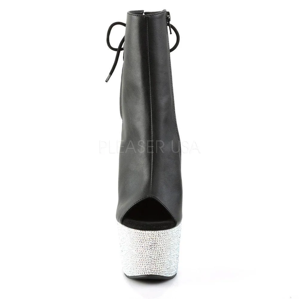 SS-BEJEWELED-1018DM-7 Platform Boot  | Black Faux Leather