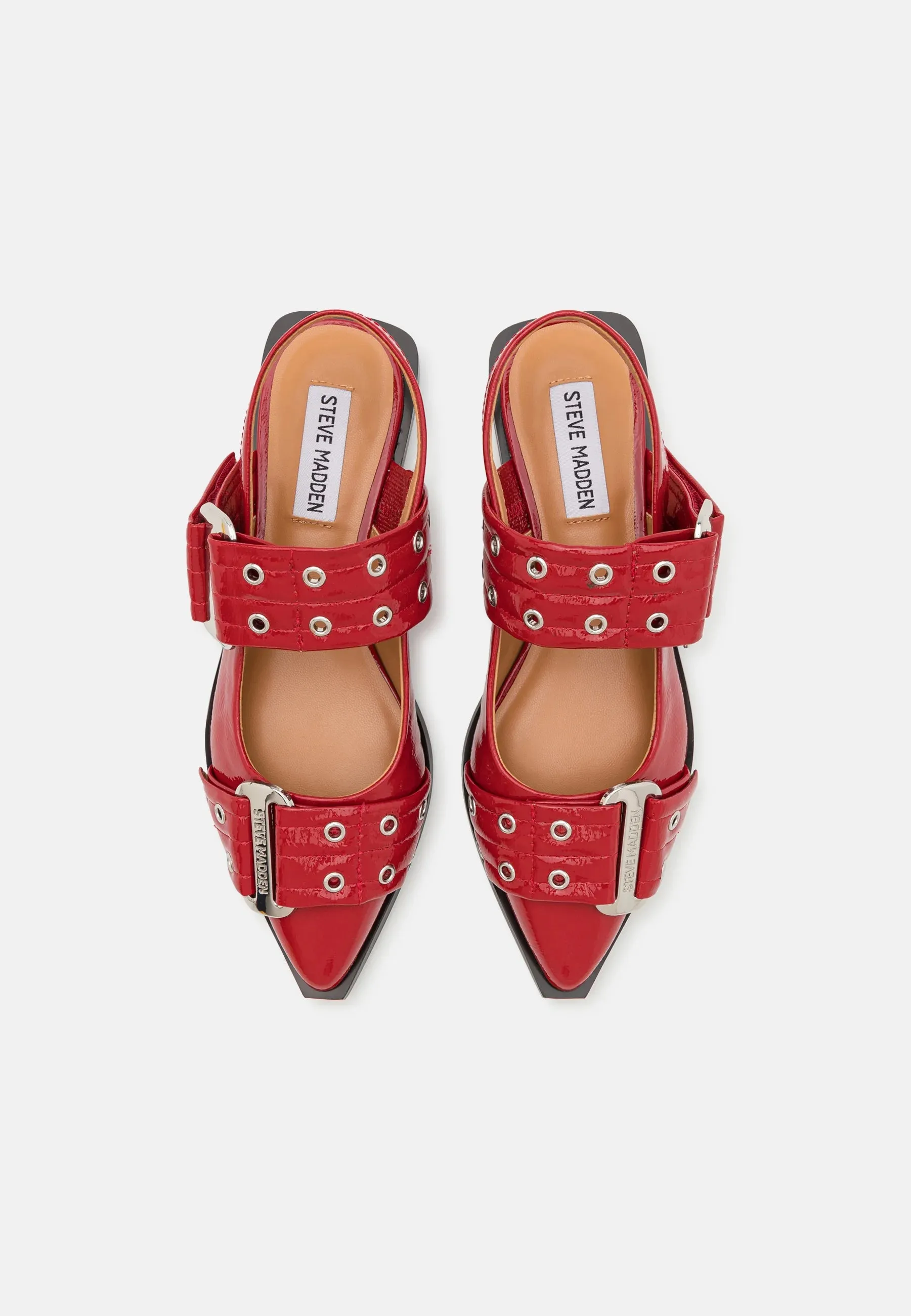 Steve Madden Spiss rød lakk loafer med slingback og sølvdetaljer
