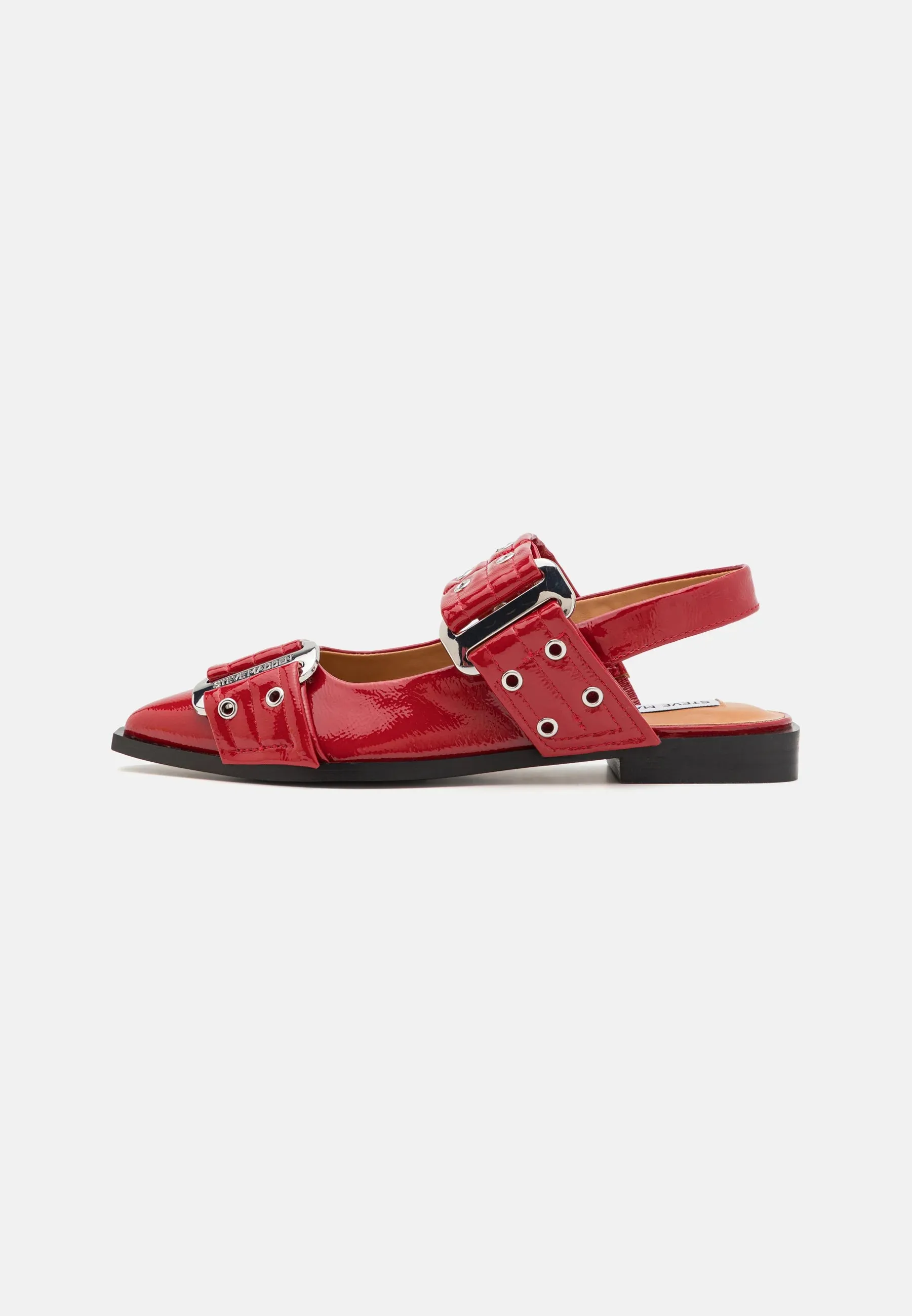 Steve Madden Spiss rød lakk loafer med slingback og sølvdetaljer