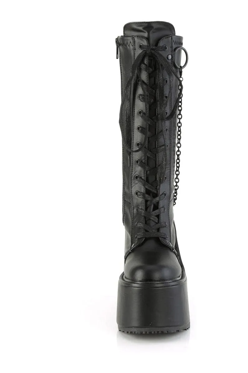 SWING-150 Black Vegan Leather Knee Boot