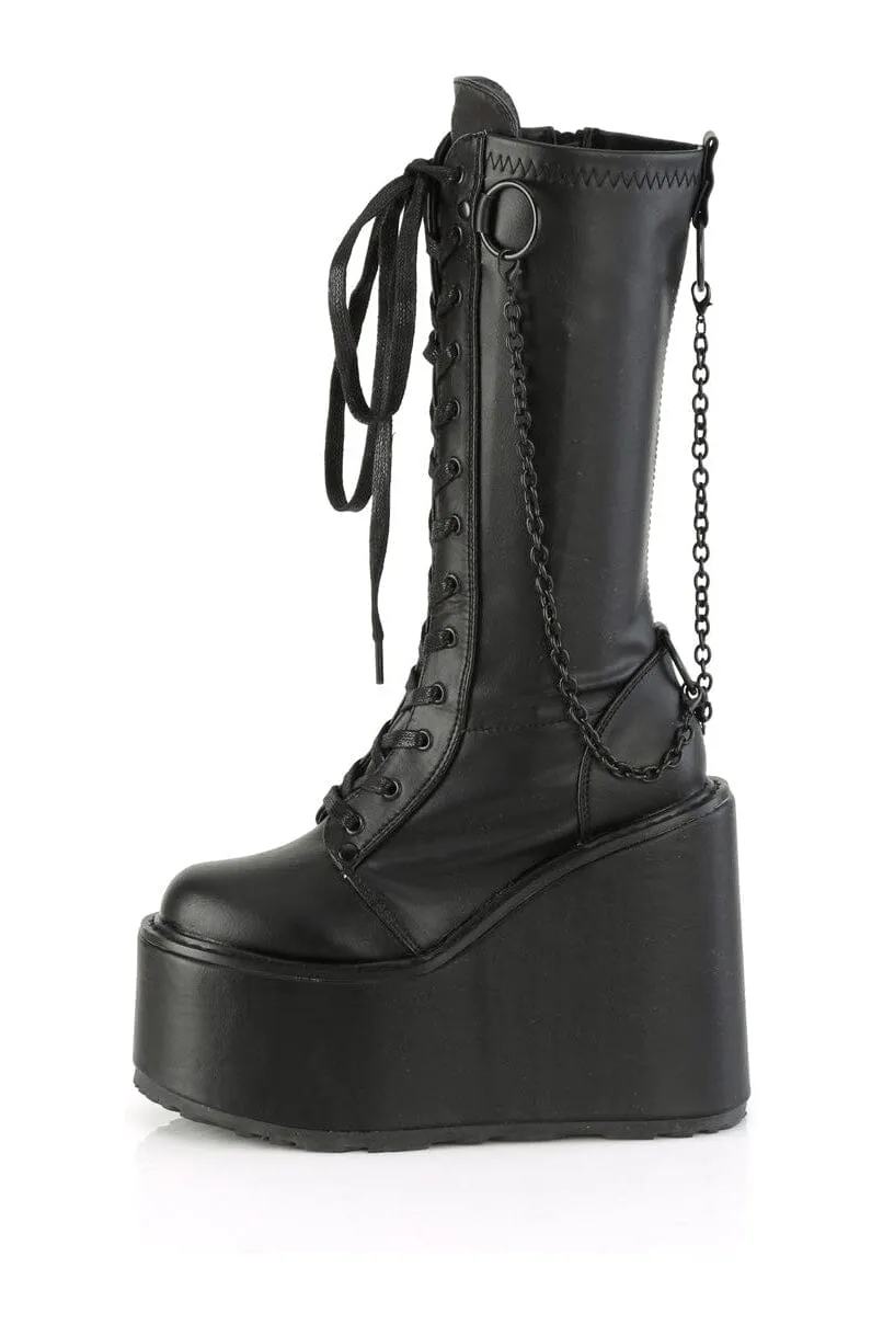 SWING-150 Black Vegan Leather Knee Boot