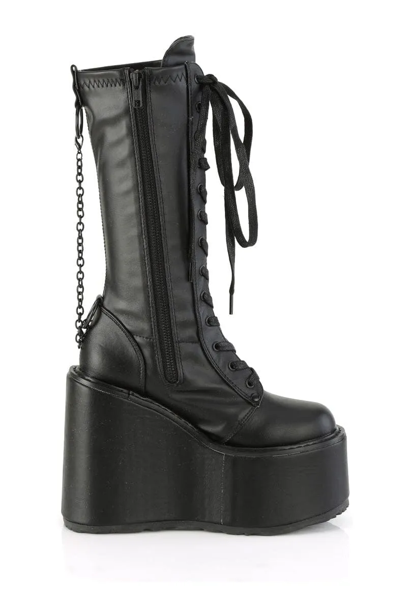 SWING-150 Black Vegan Leather Knee Boot