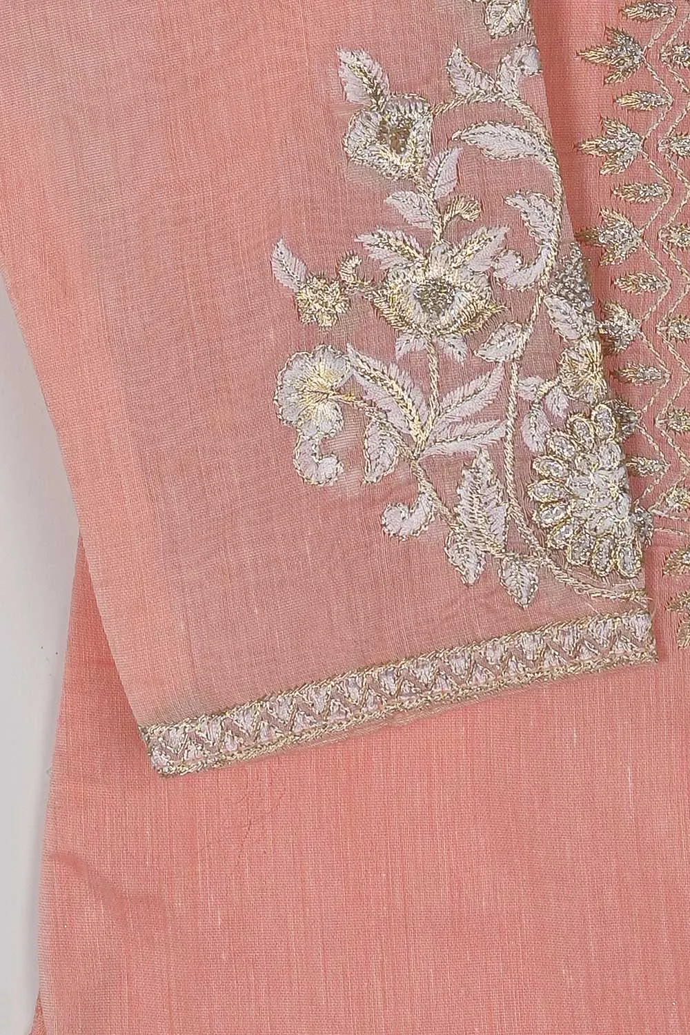 T20-040E-Pink - Equinox - Semi Formal Paper Cotton Embroidered Kurti