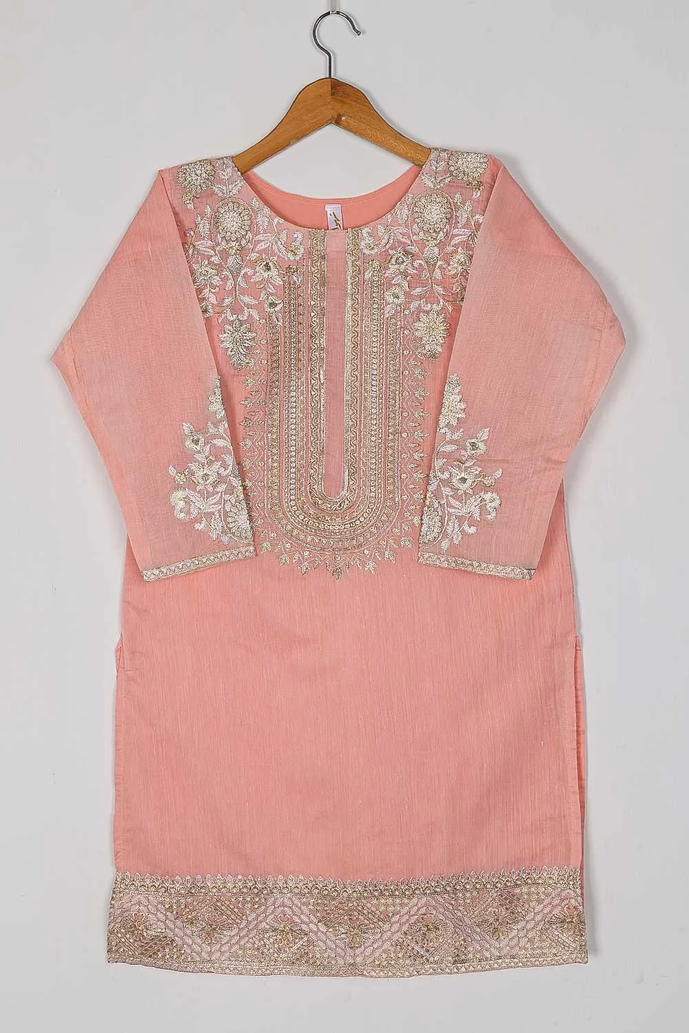 T20-040E-Pink - Equinox - Semi Formal Paper Cotton Embroidered Kurti