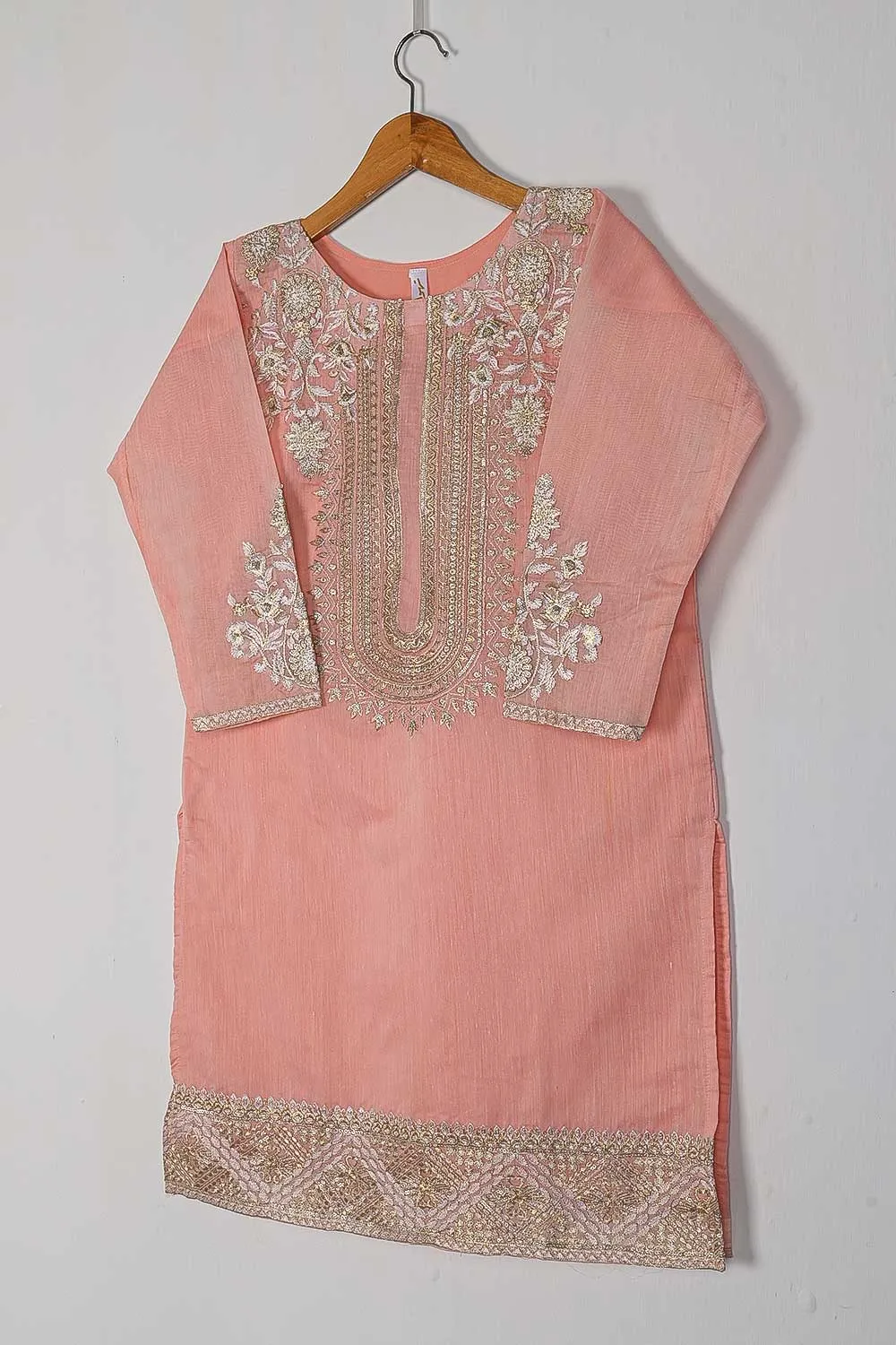 T20-040E-Pink - Equinox - Semi Formal Paper Cotton Embroidered Kurti