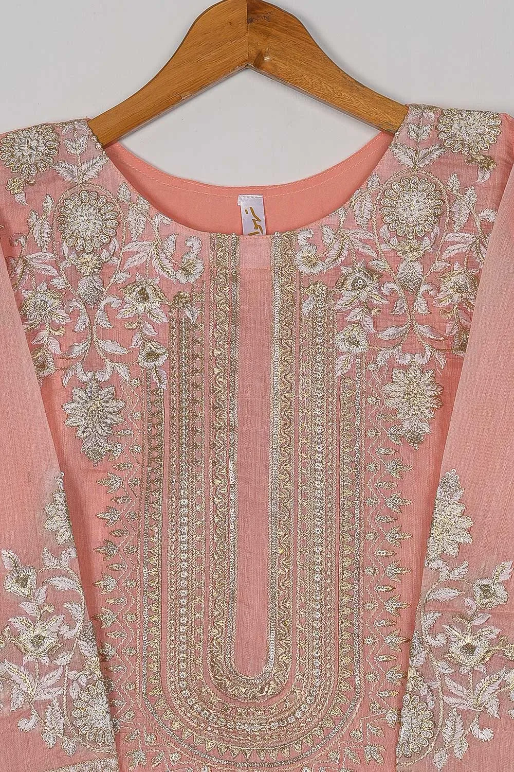 T20-040E-Pink - Equinox - Semi Formal Paper Cotton Embroidered Kurti