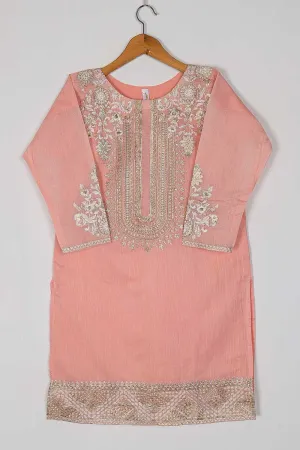 T20-040E-Pink - Equinox - Semi Formal Paper Cotton Embroidered Kurti