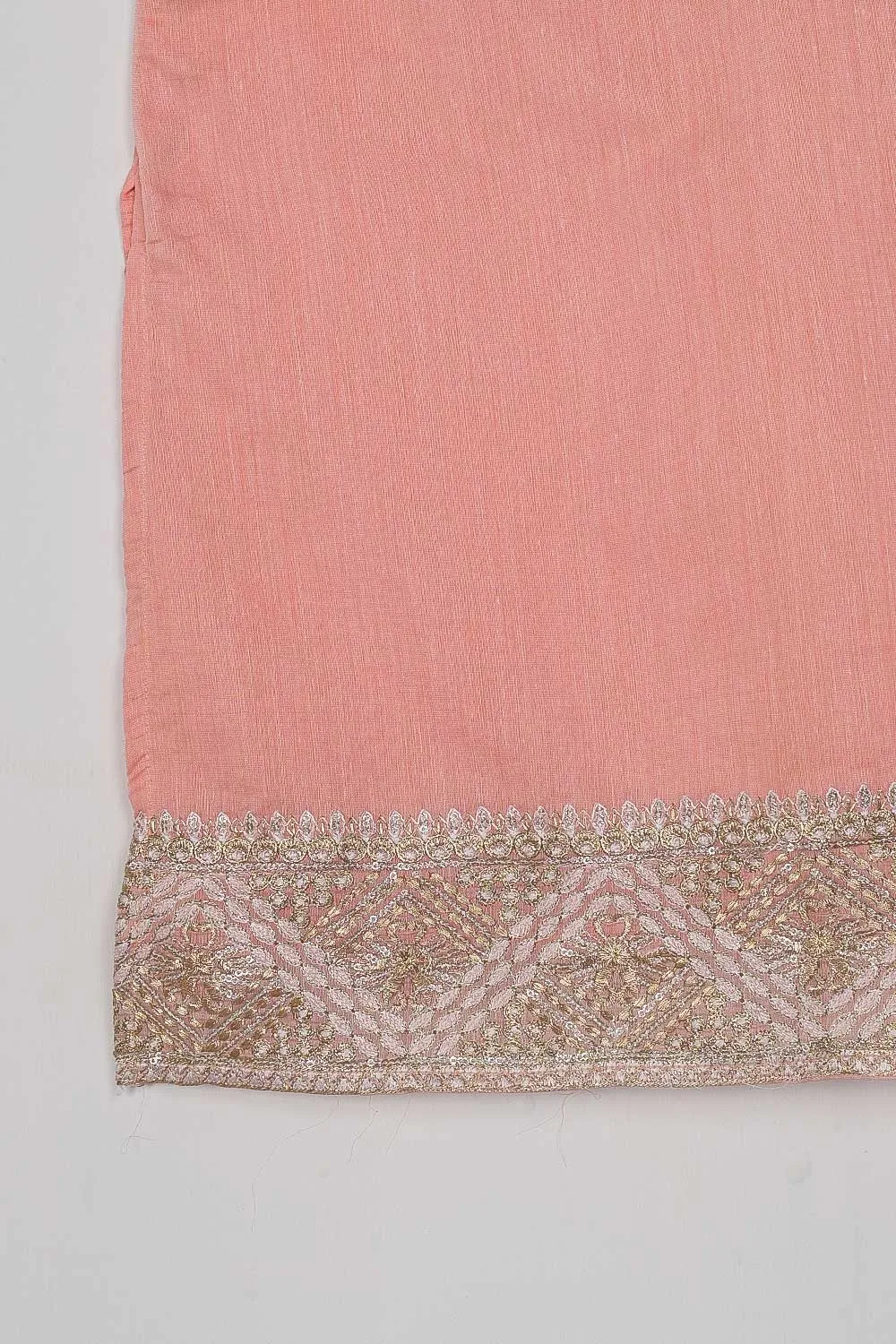 T20-040E-Pink - Equinox - Semi Formal Paper Cotton Embroidered Kurti