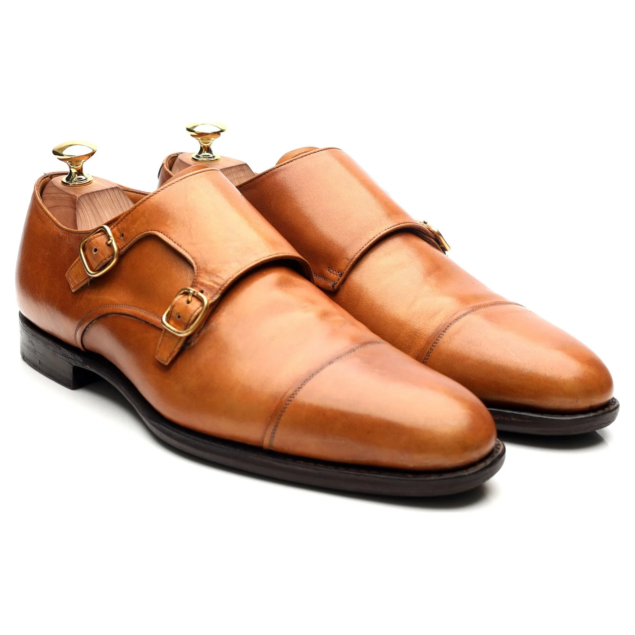 Tan Brown Leather Double Monk Strap UK 8 F