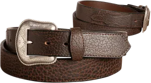 The Forester: Brown Stitched Western American Bison Belt - Scalloped Ends 1.50"