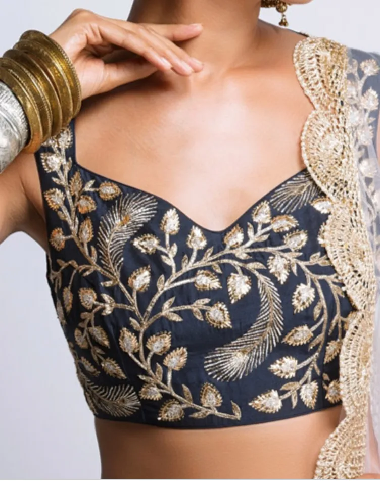 The Navy & Grey Feather Lehenga
