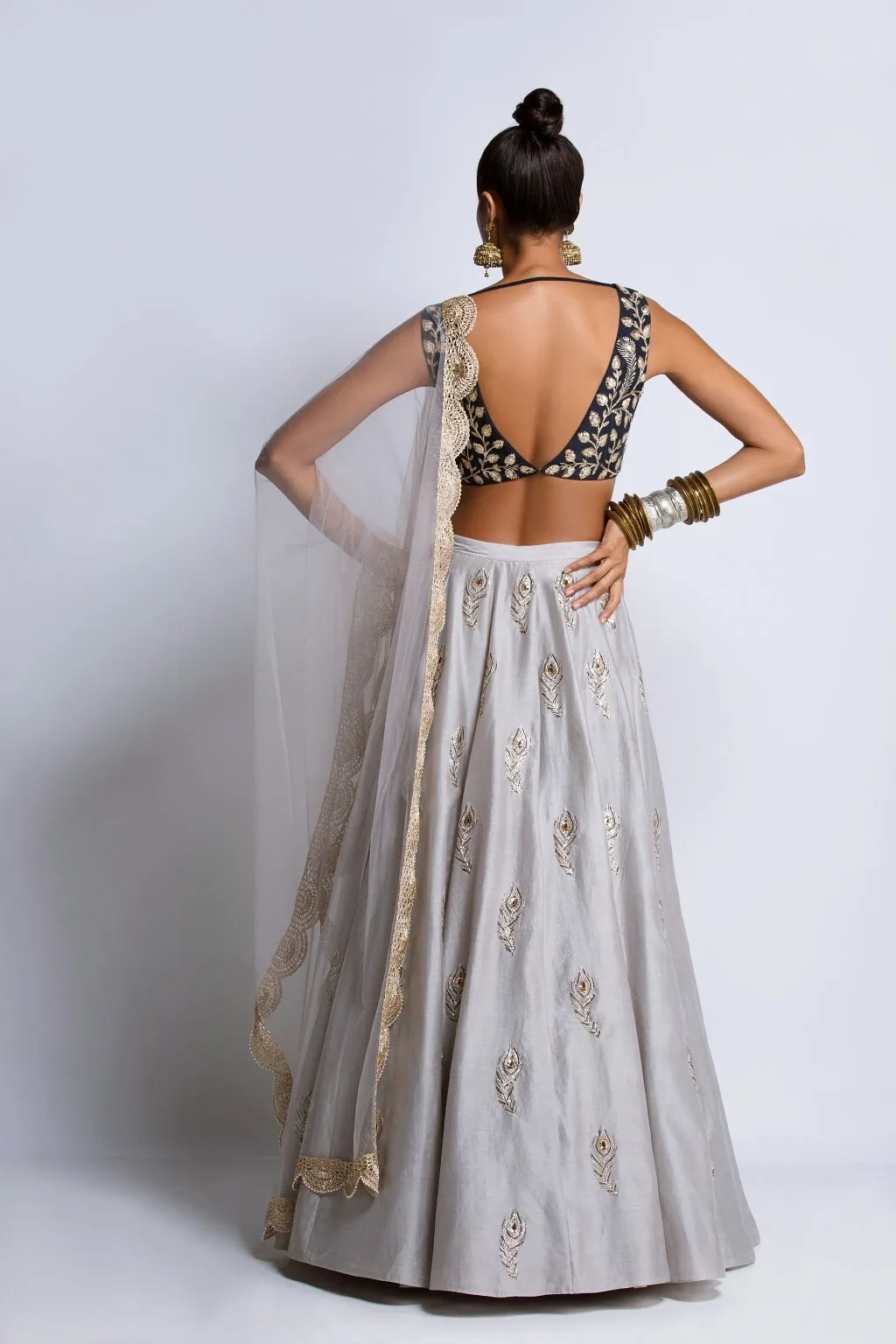 The Navy & Grey Feather Lehenga
