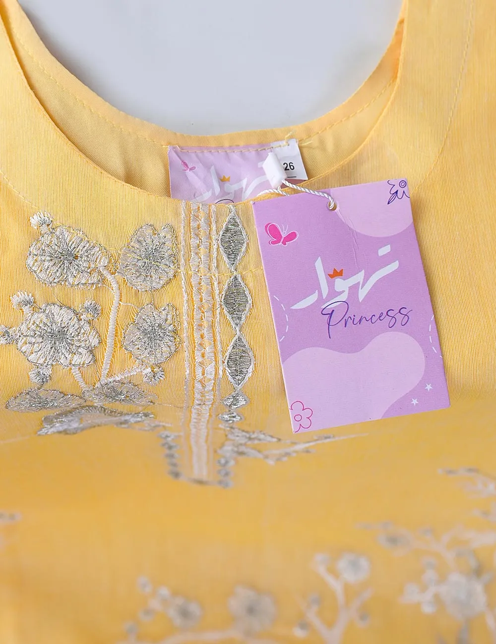 TKF-01-Yellow - 3Pc Kids Formal Stitched Dress