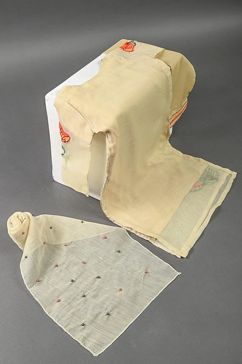 TKF-06-Skin - 3Pc Kids Paper Cotton Formal Stitched Dress