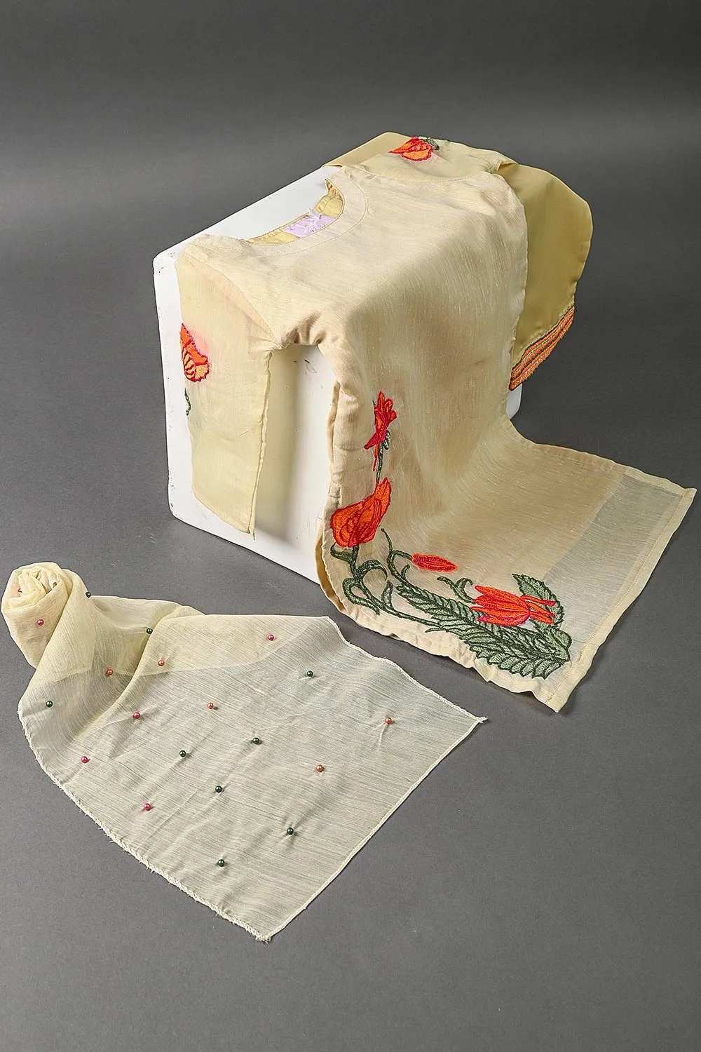 TKF-06-Skin - 3Pc Kids Paper Cotton Formal Stitched Dress