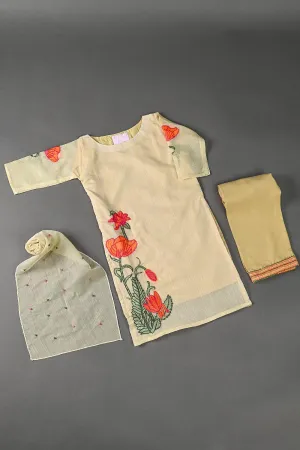 TKF-06-Skin - 3Pc Kids Paper Cotton Formal Stitched Dress