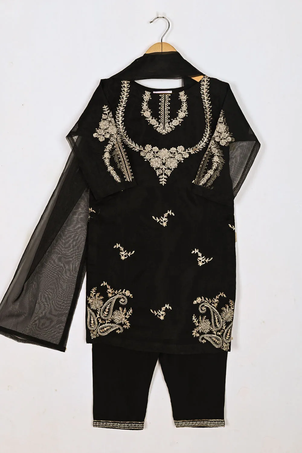 TKF-107-Black - Kids 3Pc Organza Formal Dress