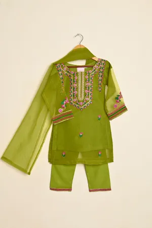 TKF-124-Moss- Kids 3Pc Organza Formal Dress