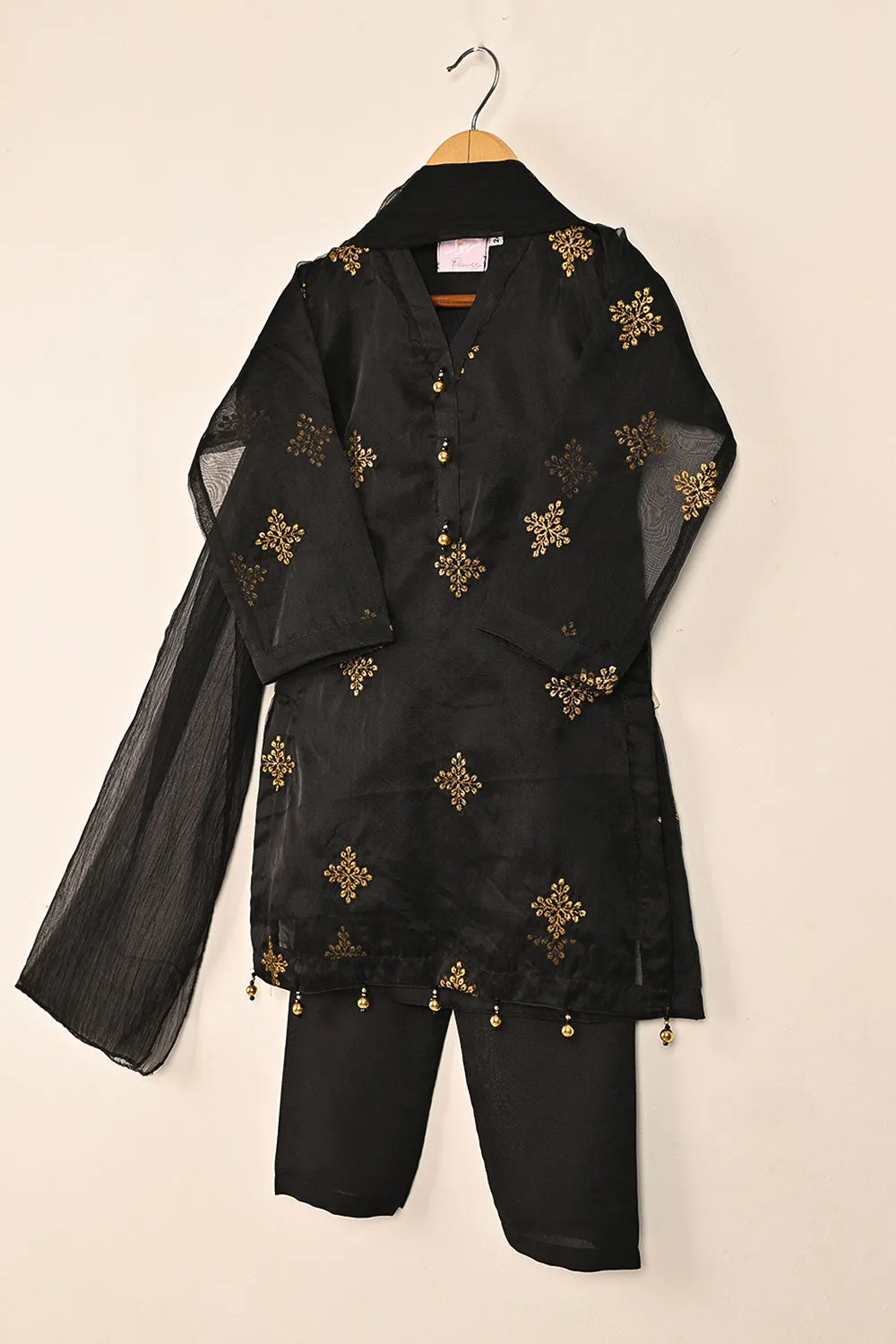TKF-130-Black - Kids 3Pc Organza Formal Dress