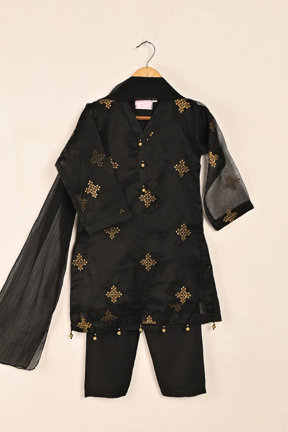 TKF-130-Black - Kids 3Pc Organza Formal Dress