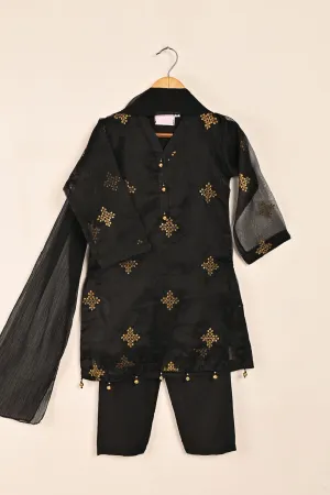 TKF-130-Black - Kids 3Pc Organza Formal Dress