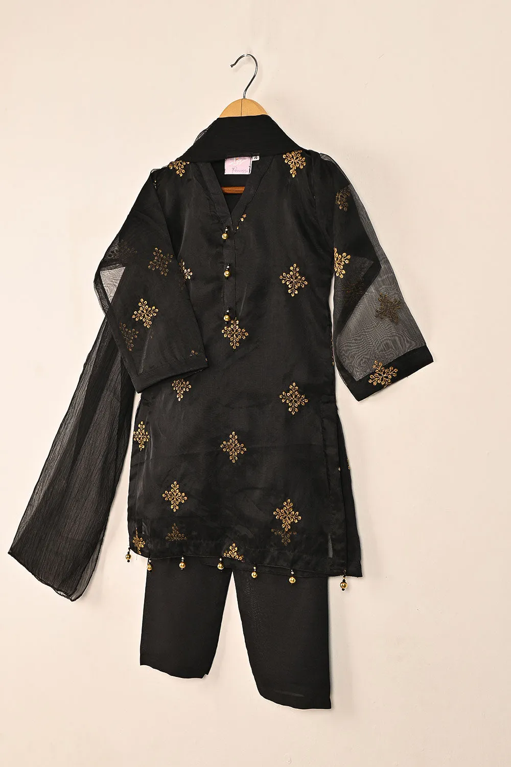 TKF-130-Black - Kids 3Pc Organza Formal Dress