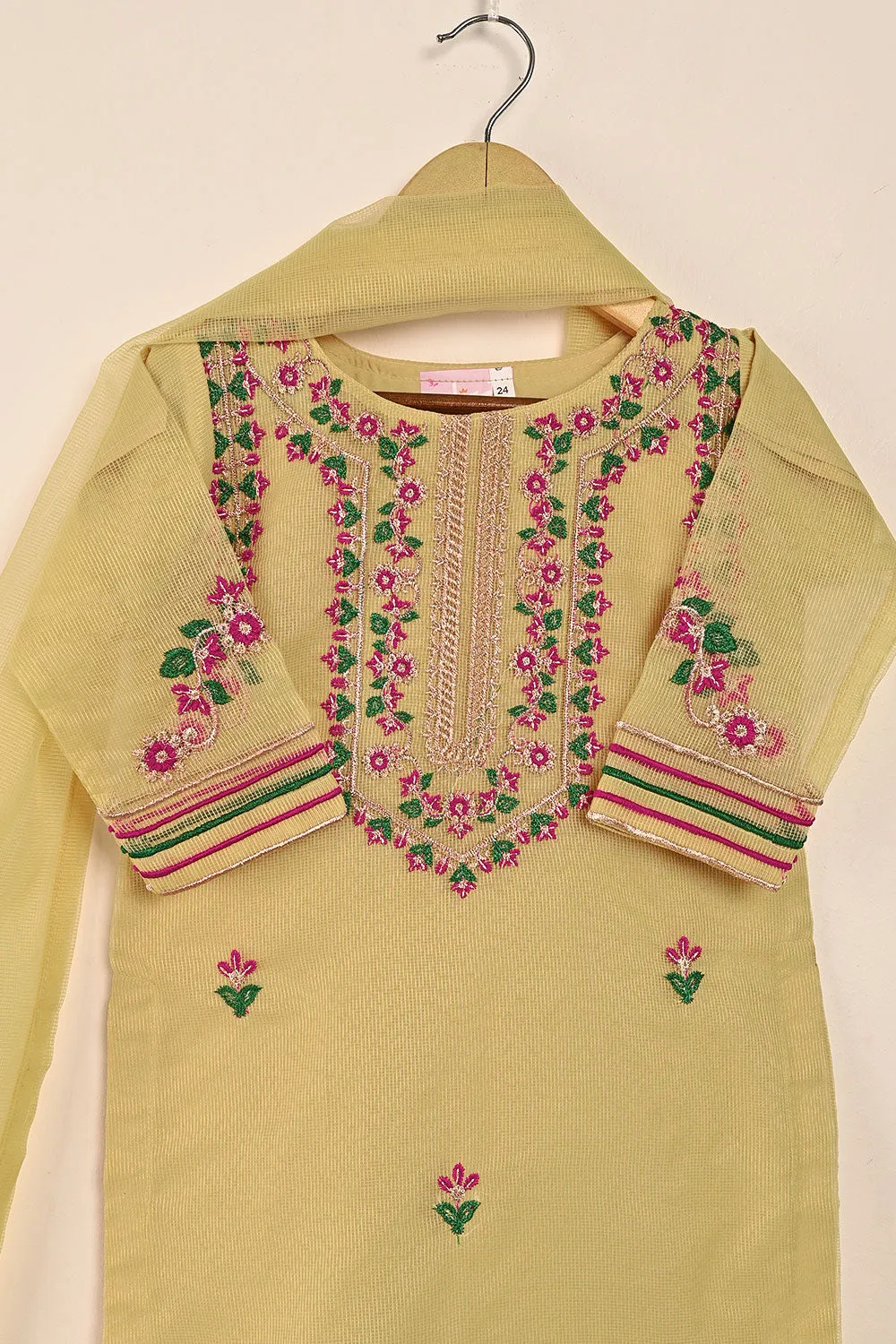 TKF-132-Skin - Kids 3Pc Javeria Net Embroidered Formal Dress