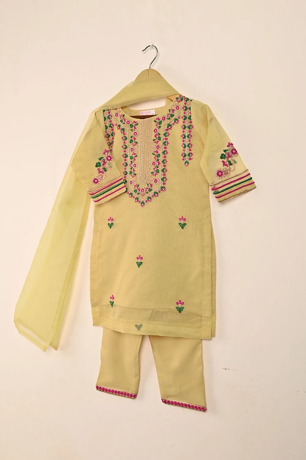 TKF-132-Skin - Kids 3Pc Javeria Net Embroidered Formal Dress