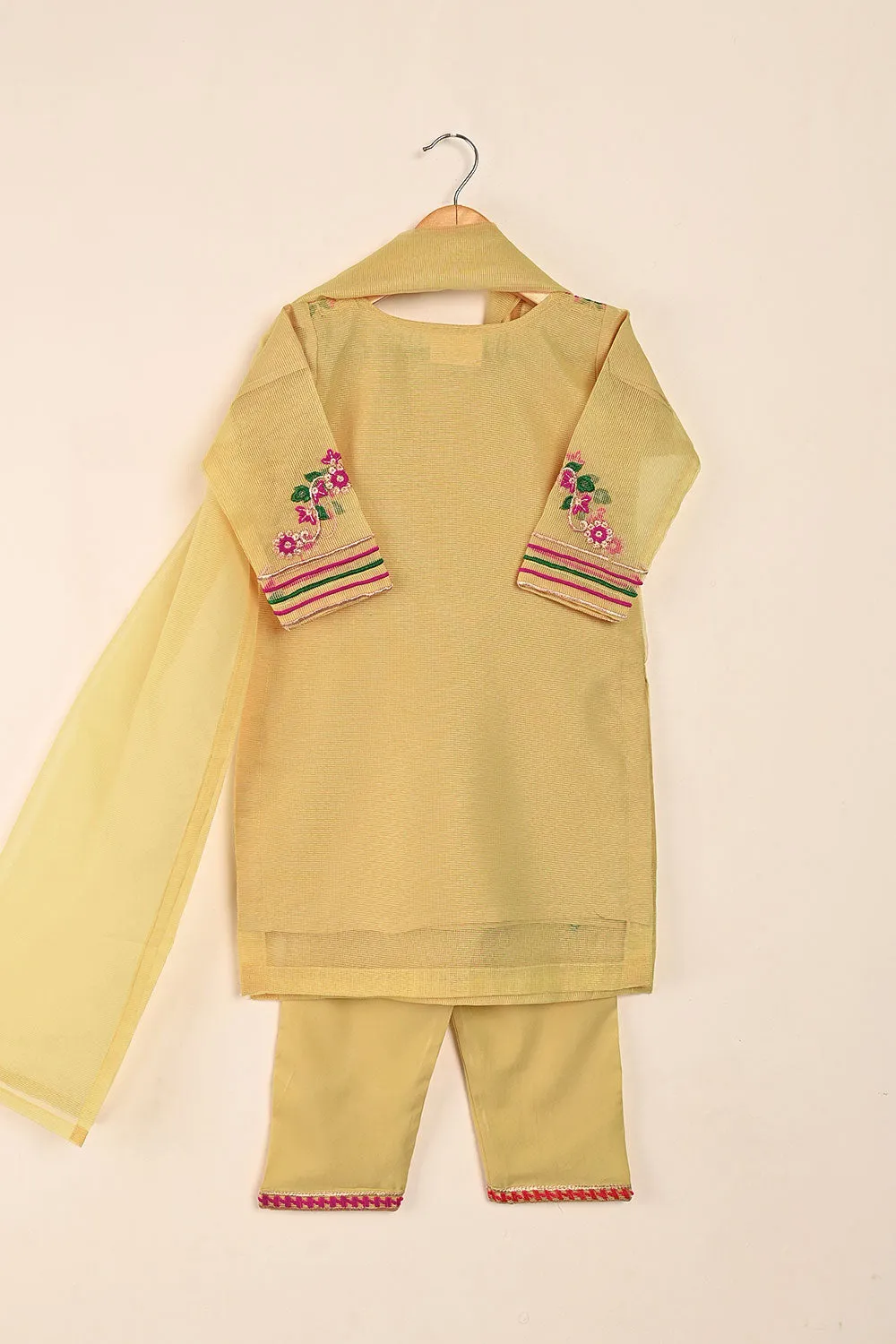 TKF-132-Skin - Kids 3Pc Javeria Net Embroidered Formal Dress