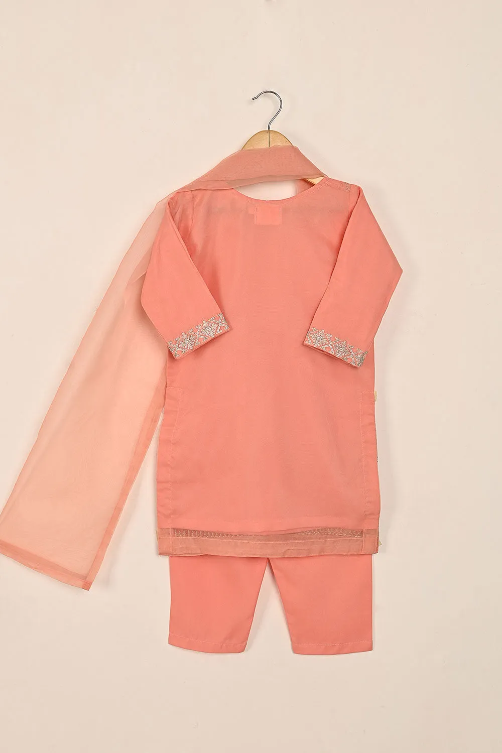 TKF-135-Peach - Kids 3Pc Ready to Wear Organza Formal Embroidered Dress