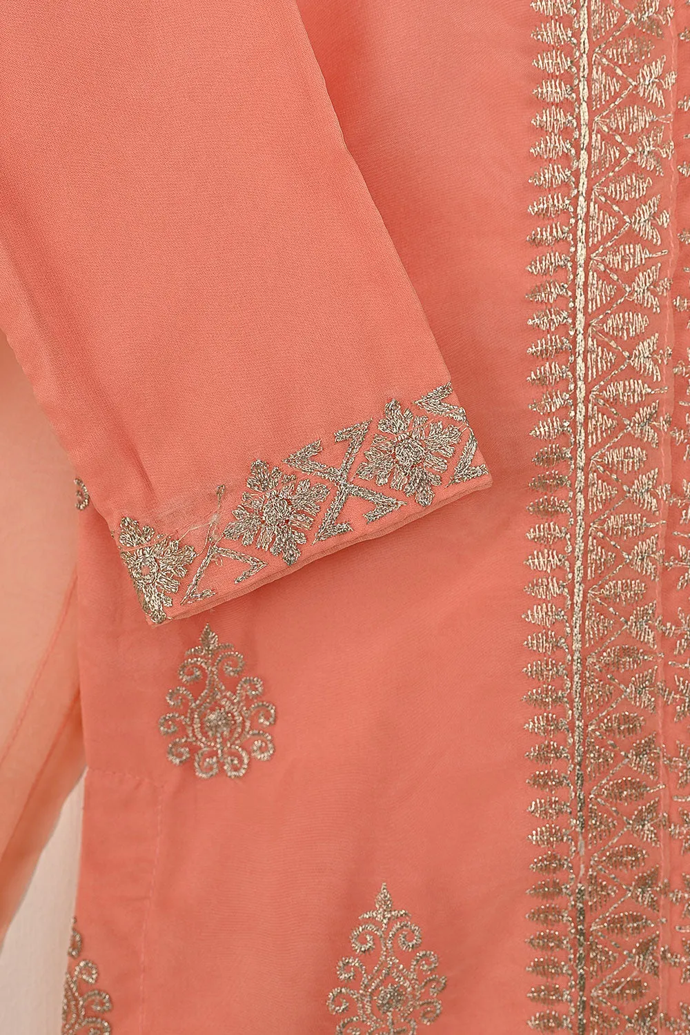 TKF-135-Peach - Kids 3Pc Ready to Wear Organza Formal Embroidered Dress